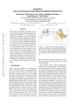 NADI 2021: The Second Nuanced Arabic Dialect Identification Shared Task