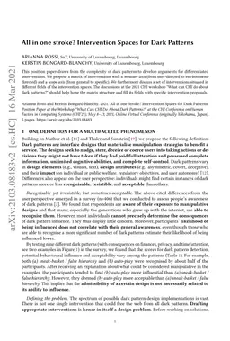 All in one stroke? Intervention Spaces for Dark Patterns