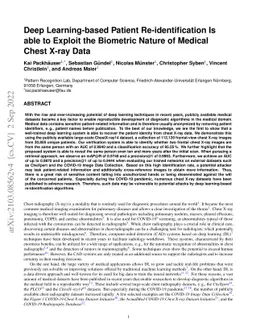 Deep Learning-based Patient Re-identification Is able to Exploit the
  Biometric Nature of Medical Chest X-ray Data