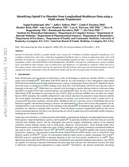 Predicting Opioid Use Disorder from Longitudinal Healthcare Data using
  Multi-stream Transformer