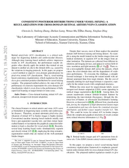Consistent Posterior Distributions under Vessel-Mixing: A Regularization
  for Cross-Domain Retinal Artery/Vein Classification