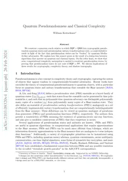 Quantum Pseudorandomness and Classical Complexity
