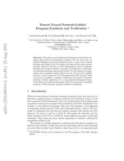 Toward Neural-Network-Guided Program Synthesis and Verification