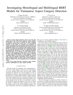 Investigating Monolingual and Multilingual BERTModels for Vietnamese
  Aspect Category Detection