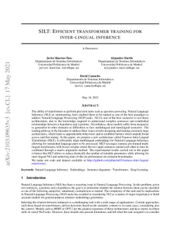 SILT: Efficient transformer training for inter-lingual inference