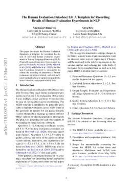 The Human Evaluation Datasheet 1.0: A Template for Recording Details of
  Human Evaluation Experiments in NLP