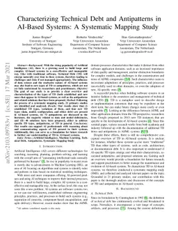 Characterizing Technical Debt and Antipatterns in AI-Based Systems: A
  Systematic Mapping Study