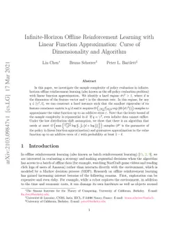 Infinite-Horizon Offline Reinforcement Learning with Linear Function
  Approximation: Curse of Dimensionality and Algorithm