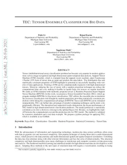 TEC: Tensor Ensemble Classifier for Big Data