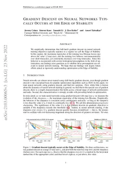Gradient Descent on Neural Networks Typically Occurs at the Edge of
  Stability