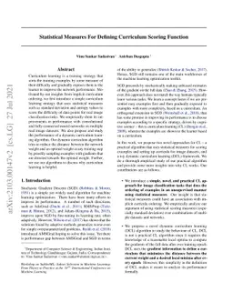 Statistical Measures For Defining Curriculum Scoring Function