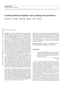 Countering Malicious DeepFakes: Survey, Battleground, and Horizon