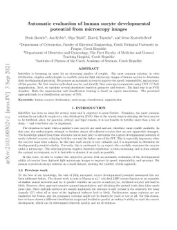 Automatic evaluation of human oocyte developmental potential from
  microscopy images