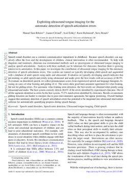 Exploiting ultrasound tongue imaging for the automatic detection of
  speech articulation errors