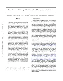 Transformers with Competitive Ensembles of Independent Mechanisms