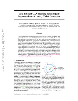 Data-Efficient GAN Training Beyond (Just) Augmentations: A Lottery
  Ticket Perspective