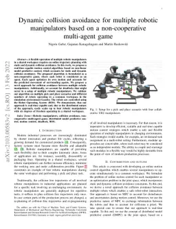 Dynamic collision avoidance for multiple robotic manipulators based on a
  non-cooperative multi-agent game