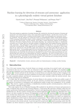 Machine learning for detection of stenoses and aneurysms: application in
  a physiologically realistic virtual patient database