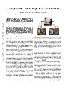 Learning Human-like Hand Reaching for Human-Robot Handshaking