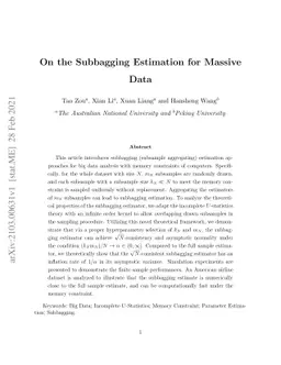 On the Subbagging Estimation for Massive Data
