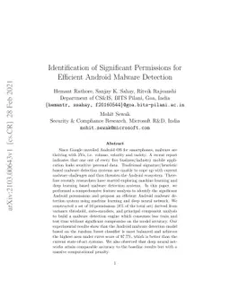Identification of Significant Permissions for Efficient Android Malware
  Detection