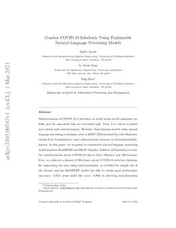 Combat COVID-19 Infodemic Using Explainable Natural Language Processing
  Models