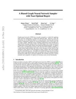 A Biased Graph Neural Network Sampler with Near-Optimal Regret