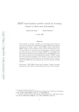 BERT based patent novelty search by training claims to their own
  description