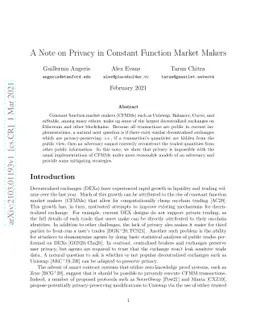 A Note on Privacy in Constant Function Market Makers