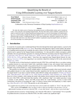 Quantifying the Benefit of Using Differentiable Learning over Tangent
  Kernels