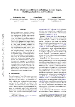 On the Effectiveness of Dataset Embeddings in Mono-lingual,Multi-lingual
  and Zero-shot Conditions