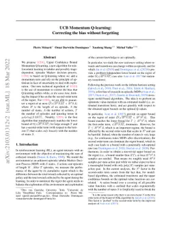 UCB Momentum Q-learning: Correcting the bias without forgetting