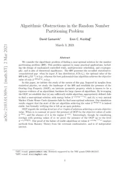 Algorithmic Obstructions in the Random Number Partitioning Problem