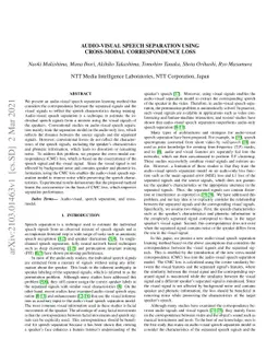 Audio-Visual Speech Separation Using Cross-Modal Correspondence Loss