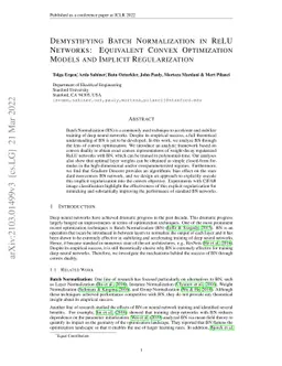 Demystifying Batch Normalization in ReLU Networks: Equivalent Convex
  Optimization Models and Implicit Regularization