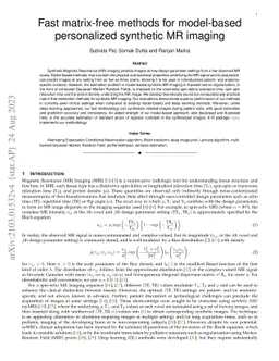 Fast matrix-free methods for model-based personalized synthetic MR
  imaging