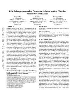 PFA: Privacy-preserving Federated Adaptation for Effective Model
  Personalization