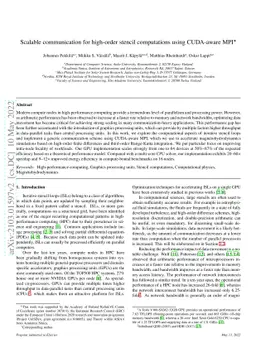 Scalable communication for high-order stencil computations using
  CUDA-aware MPI