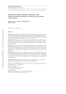 Simulation-to-Real domain adaptation with teacher-student learning for
  endoscopic instrument segmentation