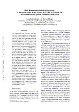Hate Towards the Political Opponent: A Twitter Corpus Study of the 2020
  US Elections on the Basis of Offensive Speech and Stance Detection
