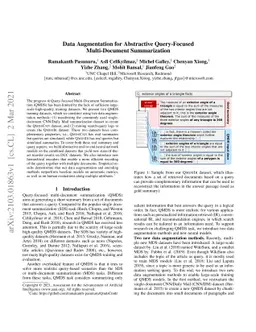 Data Augmentation for Abstractive Query-Focused Multi-Document
  Summarization