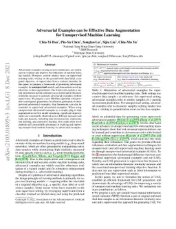 Adversarial Examples can be Effective Data Augmentation for Unsupervised
  Machine Learning