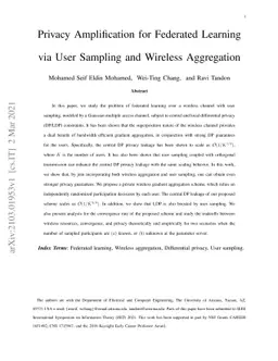Privacy Amplification for Federated Learning via User Sampling and
  Wireless Aggregation