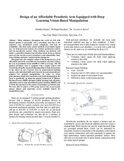 Design of an Affordable Prosthetic Arm Equipped with Deep Learning
  Vision-Based Manipulation