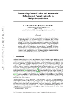 Formalizing Generalization and Robustness of Neural Networks to Weight
  Perturbations