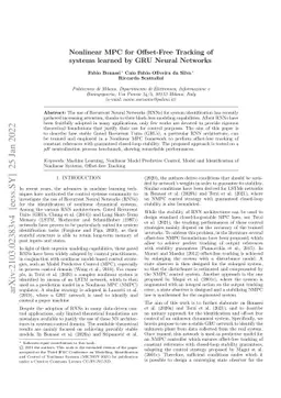 Nonlinear MPC for Offset-Free Tracking of systems learned by GRU Neural
  Networks