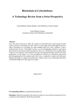 Blockchain in Cyberdefence: A Technology Review from a Swiss Perspective