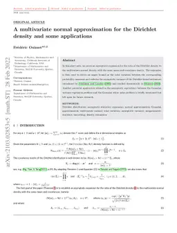 A multivariate normal approximation for the Dirichlet density and some
  applications