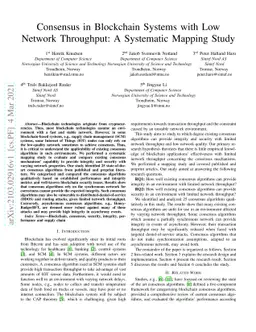 Consensus in Blockchain Systems with Low Network Throughput: A
  Systematic Mapping Study