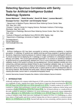 Detecting Spurious Correlations with Sanity Tests for Artificial
  Intelligence Guided Radiology Systems